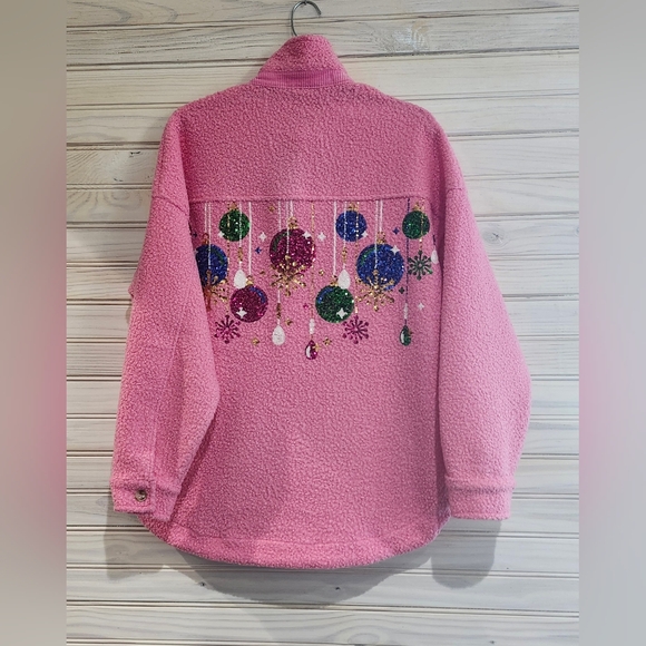 NWT Peach Love Sequin Ornament Sherpa Jacket - Picture 1 of 5